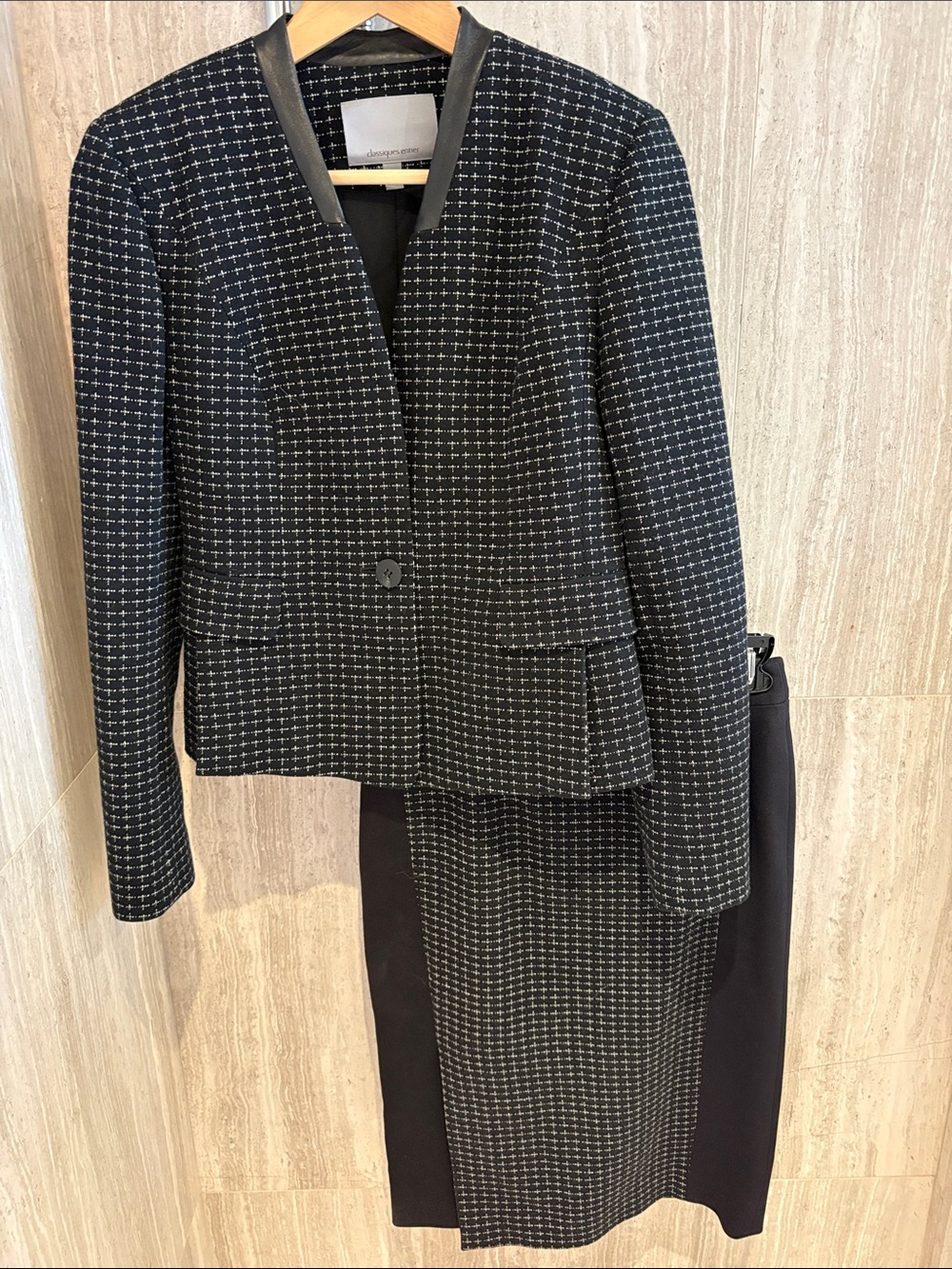 Classic Black & White Tweed -Style Jacket and Skirt Set